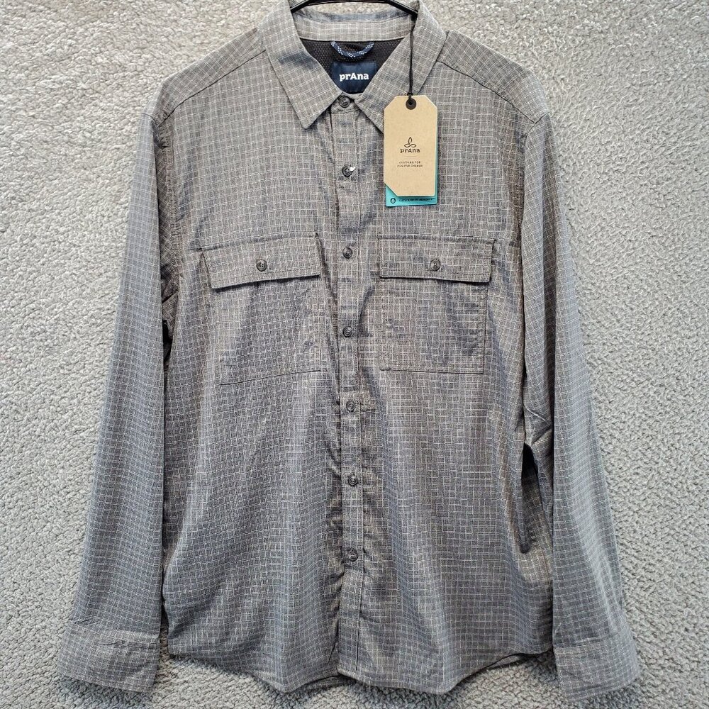 Prana Garvan Gorpcore Long Sleeve Shirt Gray Men's Size Medium Outdoor Active‎